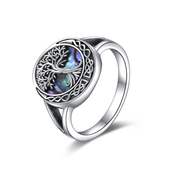 Sterling Silver Abalone Shellfish Tree Of Life & Celtic Knot Ring-0