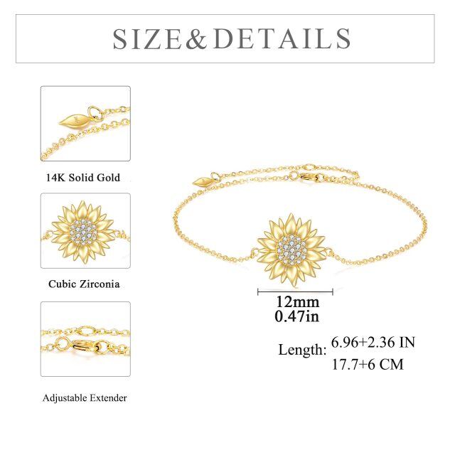 14K Gold Cubic Zirconia Sunflower Pendant Bracelet-4