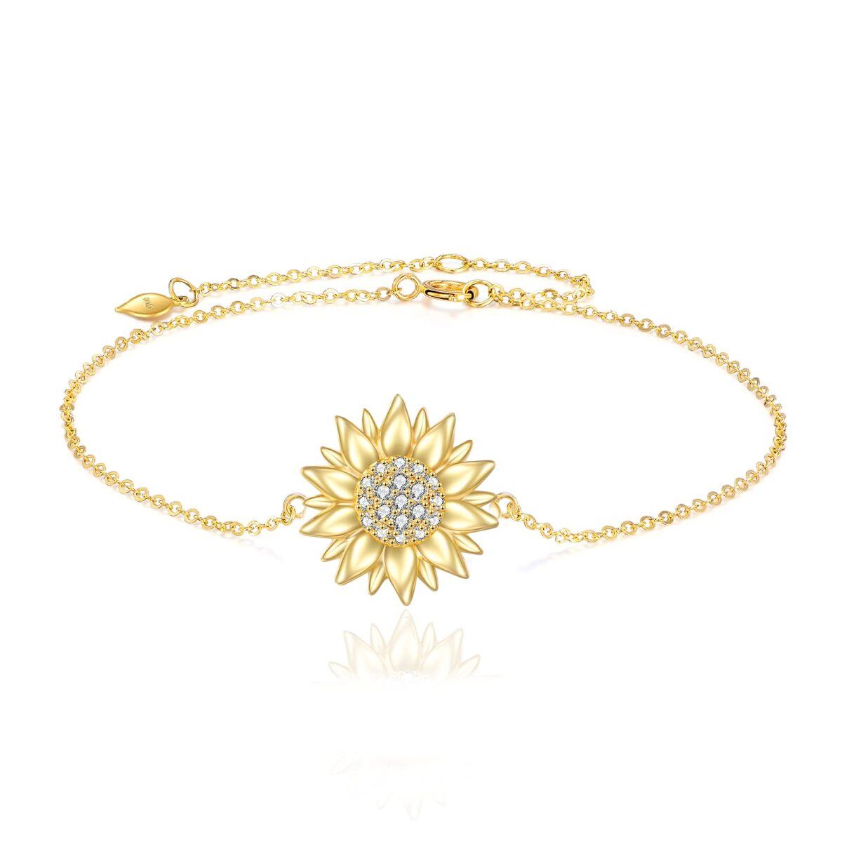 14K Gold Cubic Zirconia Sunflower Pendant Bracelet-1