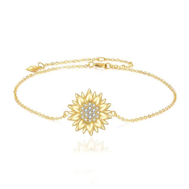 14K Gold Cubic Zirconia Sunflower Pendant Bracelet-0