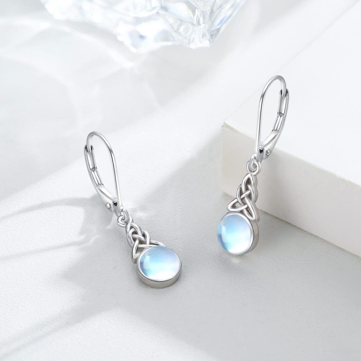 Boucles d'oreilles en Argent Sterling Moonstone Celtic Knot Lever-back-4