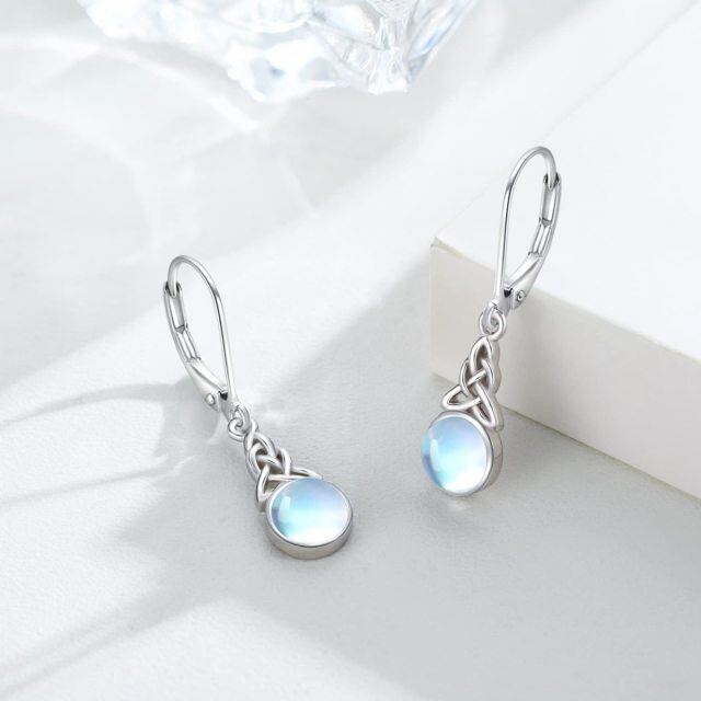 Sterling Silver Moonstone Celtic Knot Lever-back Earrings-4