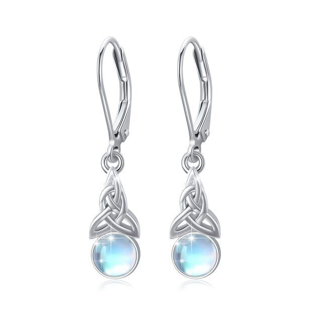 Sterling Silver Moonstone Celtic Knot Lever-back Earrings-1