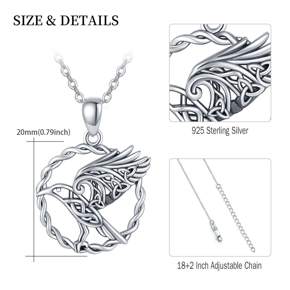 Sterling Silber Rabe & Keltischer Knoten Anhänger Halskette-5