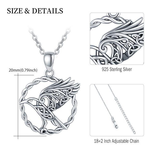 Sterling Silver Raven & Celtic Knot Pendant Necklace-4