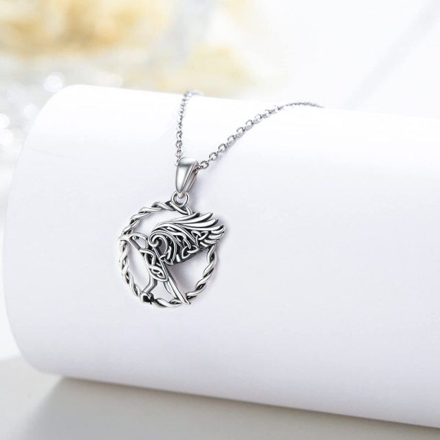 Sterling Silver Raven & Celtic Knot Pendant Necklace-3