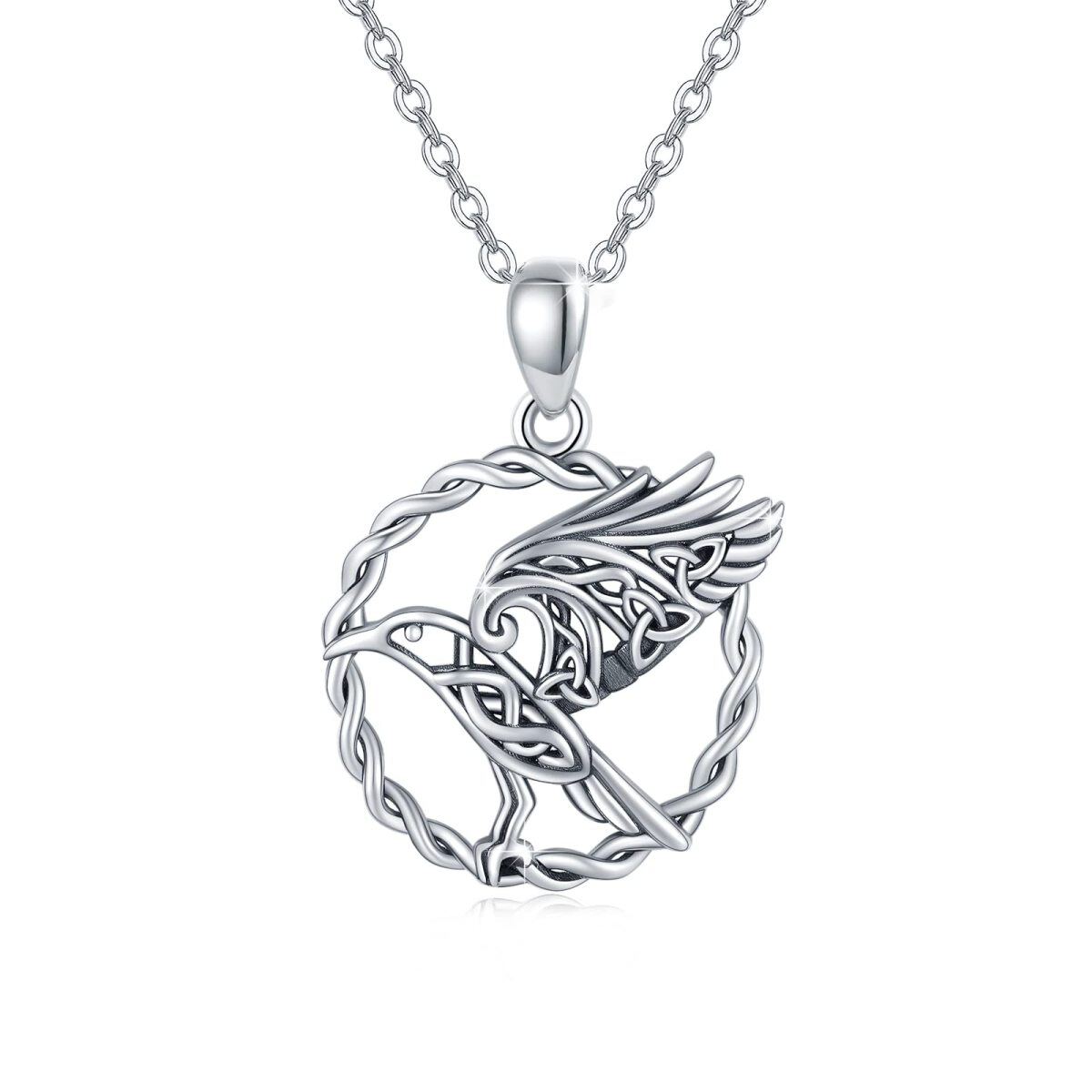 Sterling Silver Raven & Celtic Knot Pendant Necklace-1
