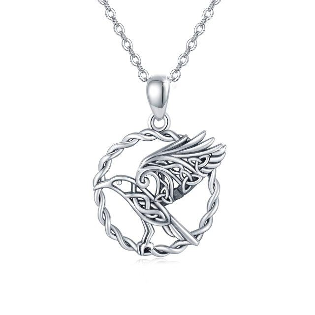 Sterling Silver Raven & Celtic Knot Pendant Necklace-0