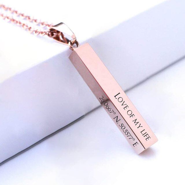 Sterling Silver with Rose Gold Plated Bar Pendant Necklace-1
