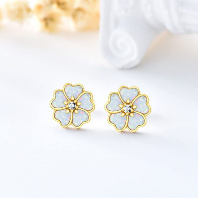 14K Gold Opal Peach Blossom Stud Earrings-3