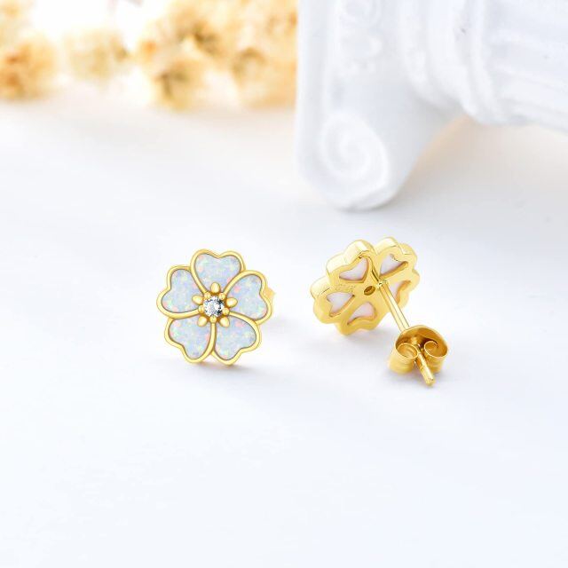 14K Gold Opal Peach Blossom Stud Earrings-3