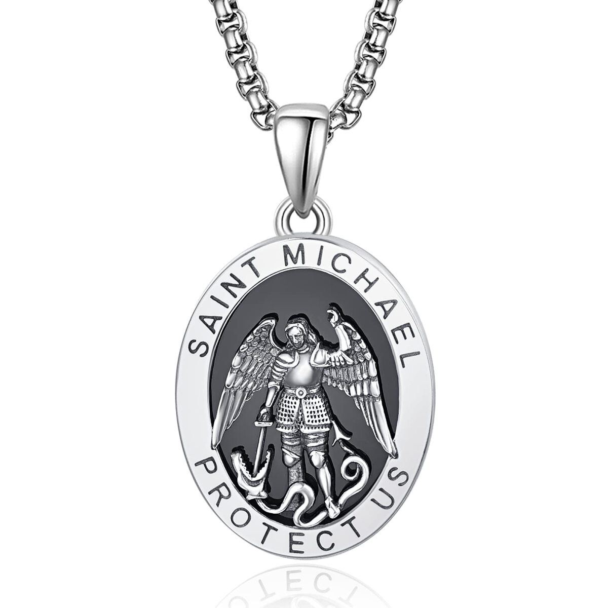 Sterling Silber Sankt Michael Münze Anhänger Halskette mit eingraviertem Wort für Männer-1