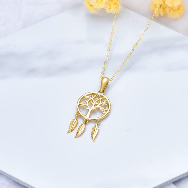 9K Gold Tree Of Life & Dream Catcher Pendant Necklace-4