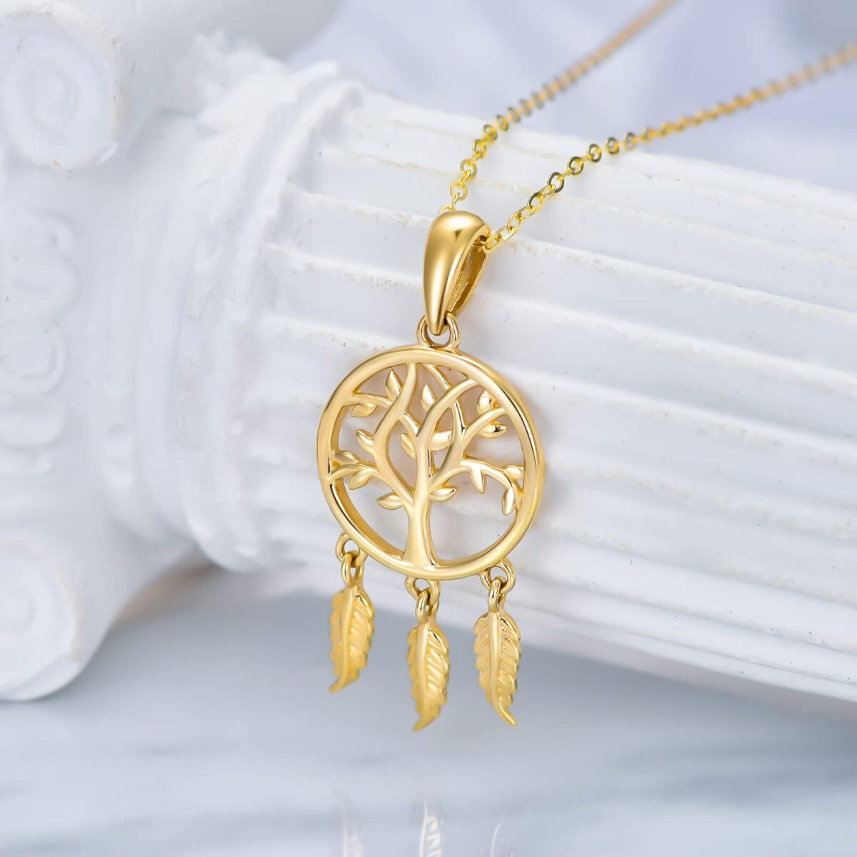 Collier en or 9K avec pendentif arbre de vie et attrape-rêves-3