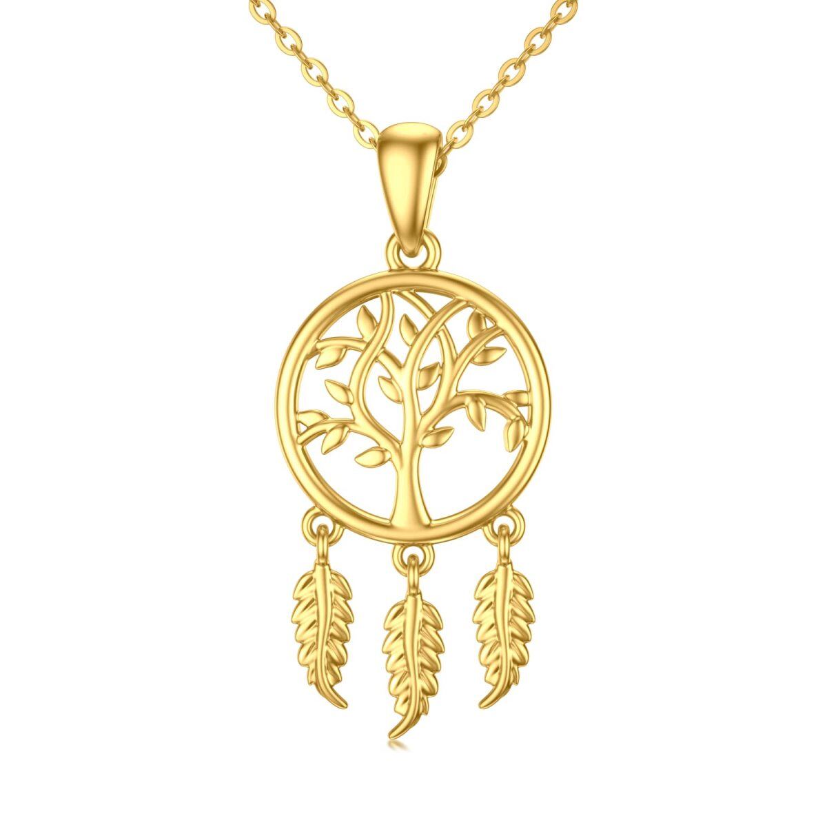 9K Gold Tree Of Life & Dream Catcher Pendant Necklace-1