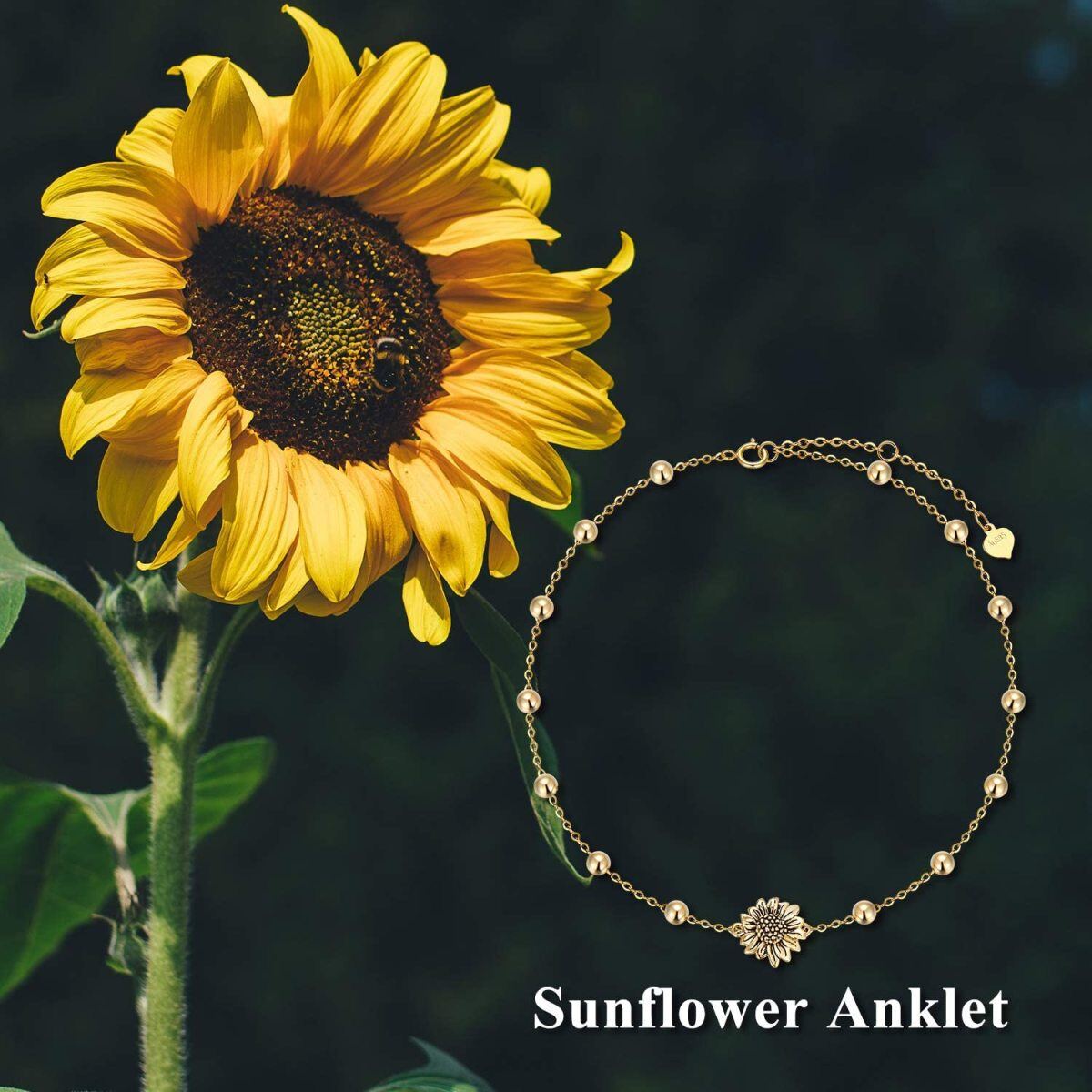 14K Gold Sunflower Single Layer Anklet-6