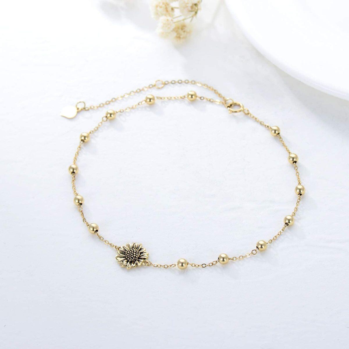 14K Gold Sunflower Single Layer Anklet-3