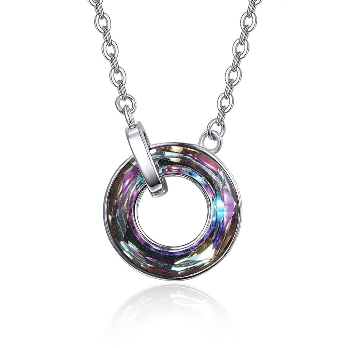Sterling Silver Crystal Circle Pendant Necklace-1