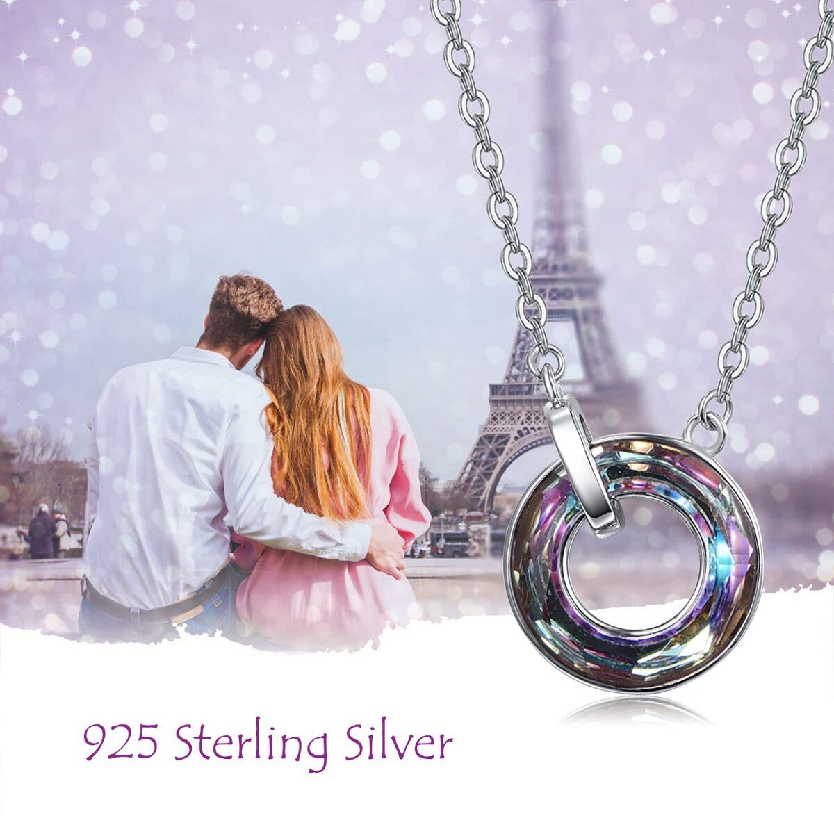 Sterling Silver Crystal Circle Pendant Necklace-6