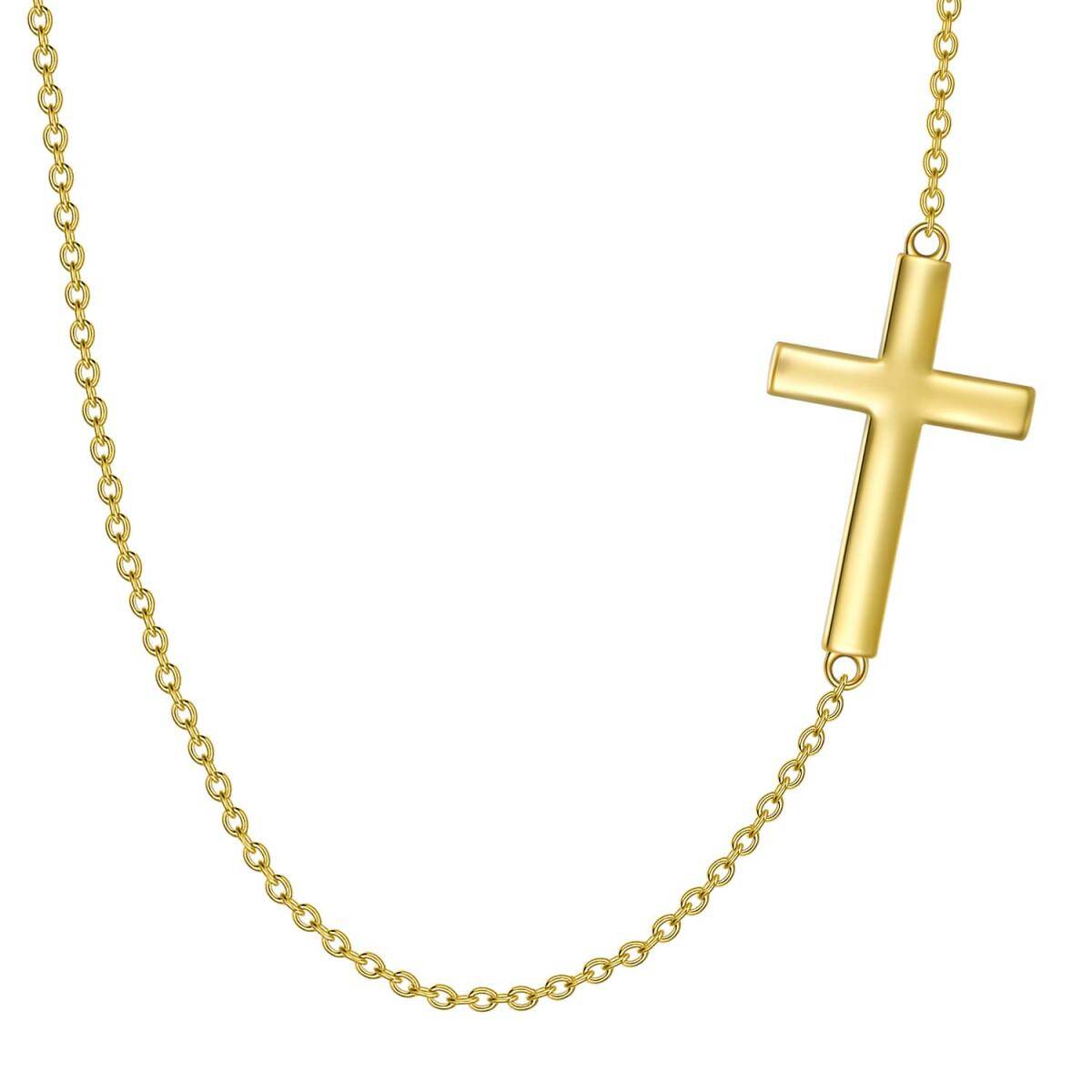 14K White Gold Cross Metal Choker Necklace-1
