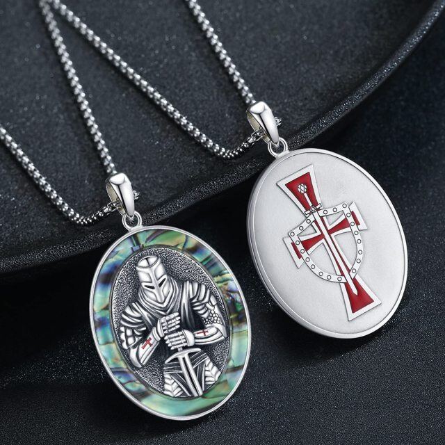 Sterling Silver Abalone Shellfish Cross & Knights Templar Pendant Necklace-3