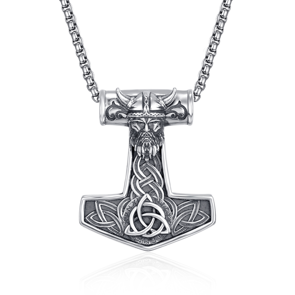 Sterling Silver Thor's Hammer Odin Norse Pendant Necklace for Men-1