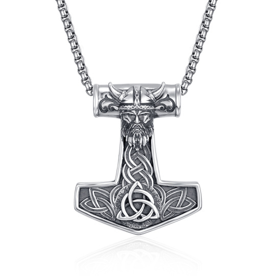 Sterling Silver Thor's Hammer Odin Norse Pendant Necklace for Men