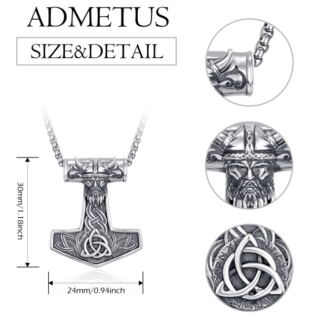 Sterling Silver Thor's Hammer Odin Norse Pendant Necklace for Men-4