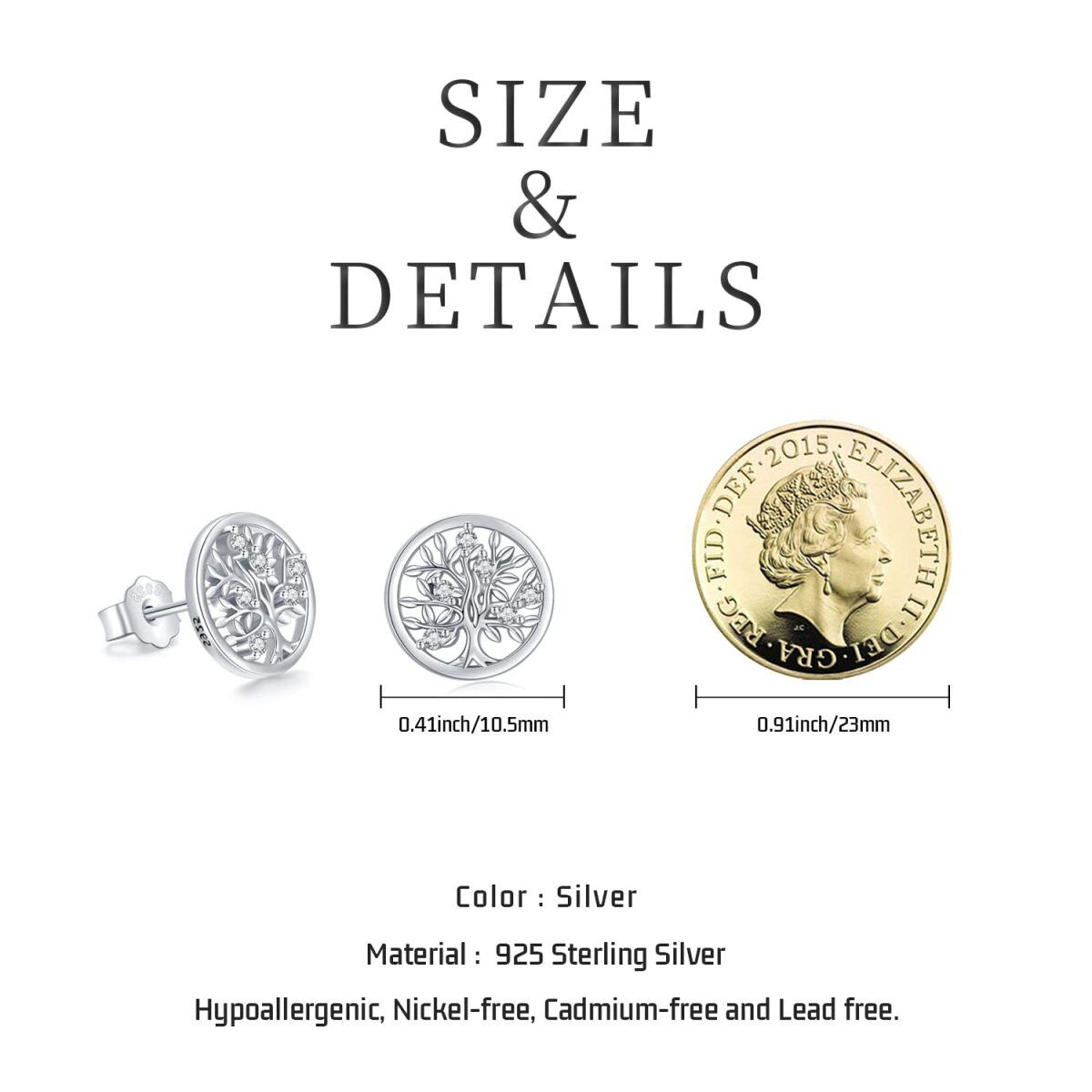 Sterling Silber Cubic Zirkonia Baum des Lebens Ohrstecker-5