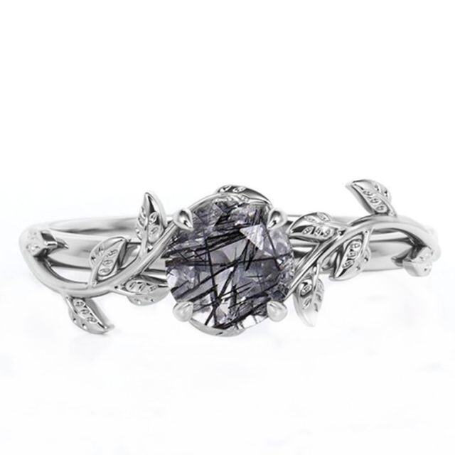 Sterling Silber kreisförmig Kristall Efeu & Runde Verlobungsring-0