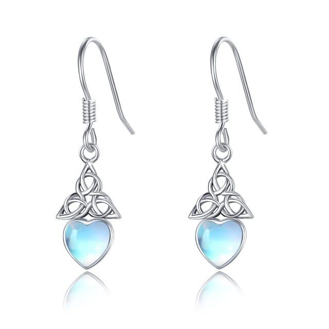 Sterling Silver Heart Shaped Moonstone Celtic Knot Drop Earrings-1