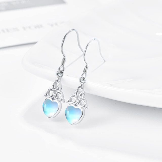 Sterling Silver Heart Shaped Moonstone Celtic Knot Drop Earrings-3