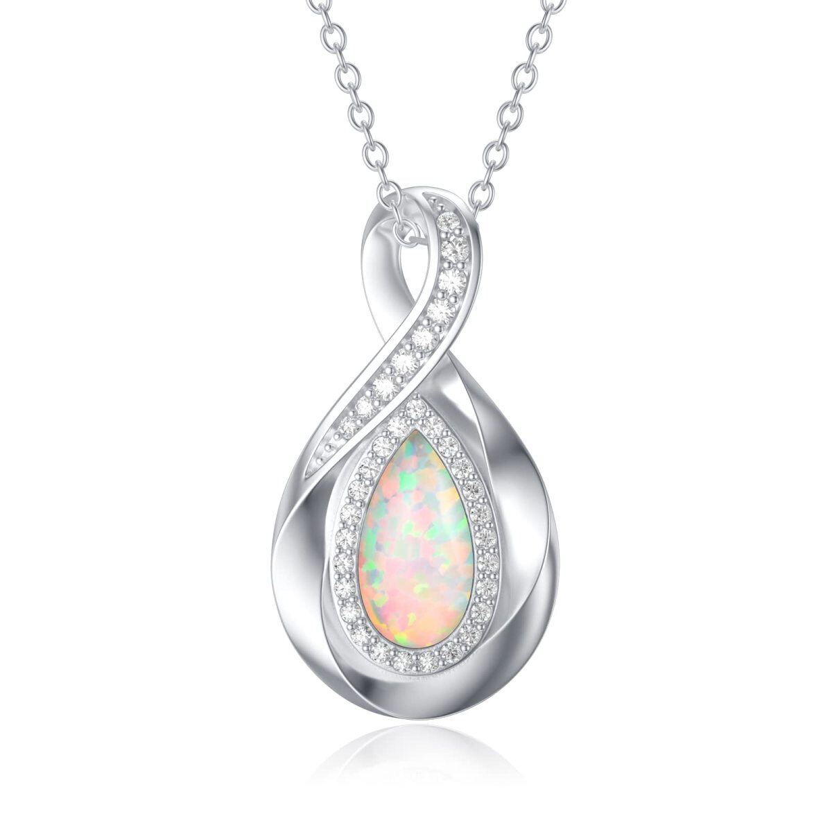 Sterling Silver Cubic Zirconia & Opal Infinity Symbol Pendant Necklace-1