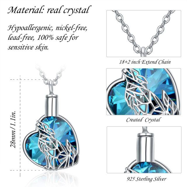 Sterling Silver Blue Crystal Origami Wolf & Heart Urn Necklace for Ashes-6
