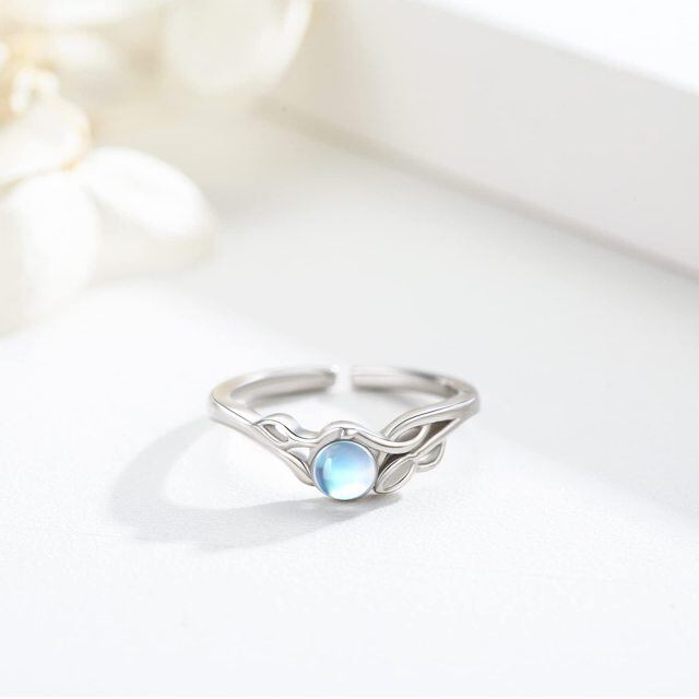 Sterling Silver Circular Shaped Moonstone Leaves Open Ring-3