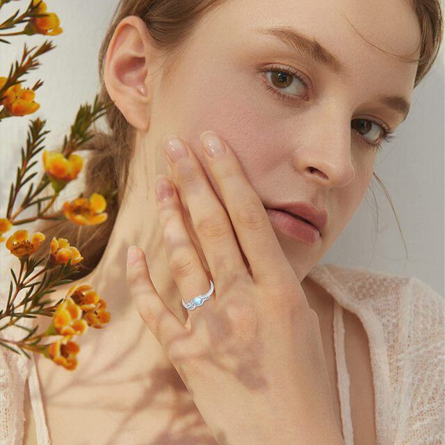 Sterling Silver Circular Shaped Moonstone Leaves Open Ring-2