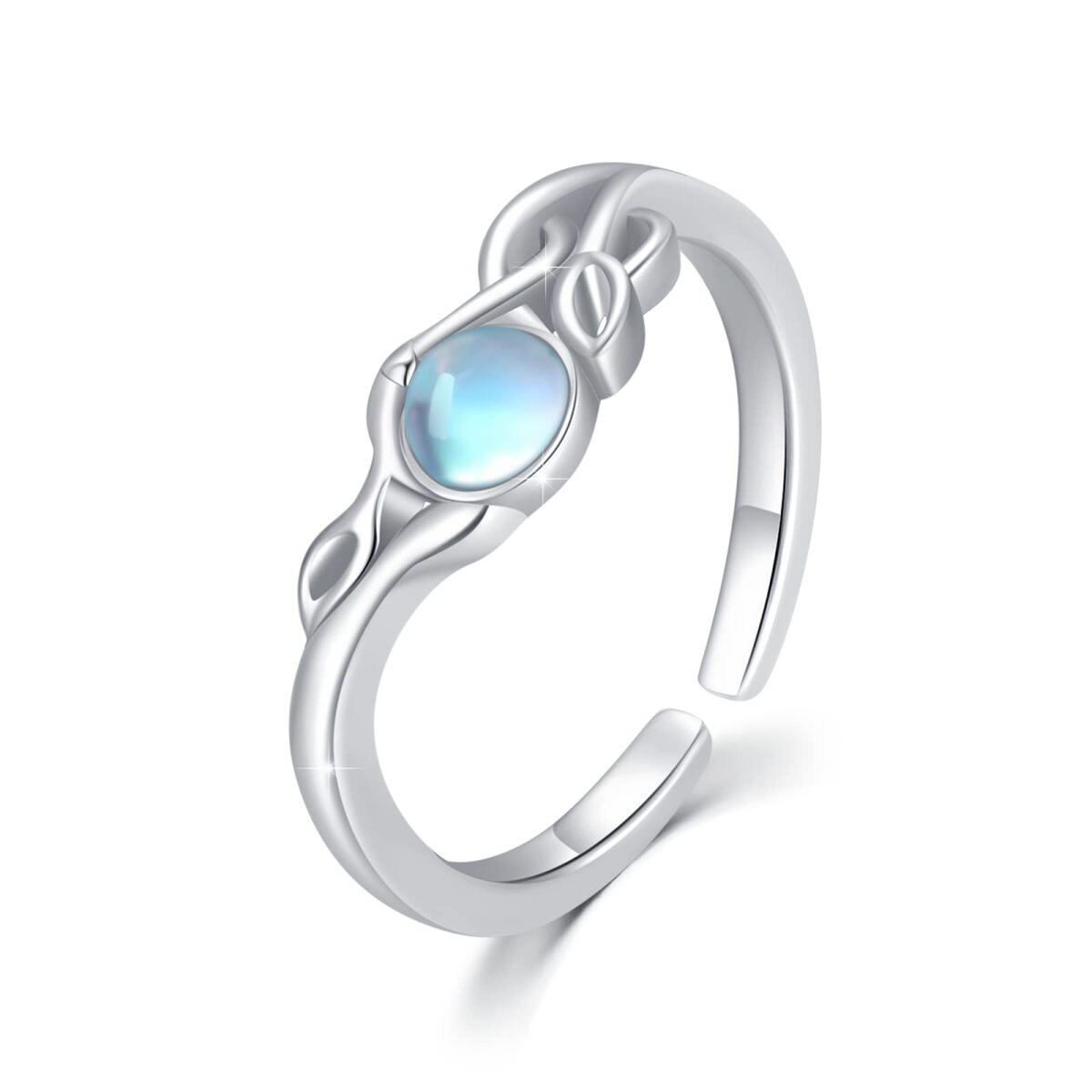 Sterling Silver Circular Shaped Moonstone Leaves Open Ring-1