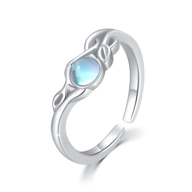 Sterling Silver Circular Shaped Moonstone Leaves Open Ring-0