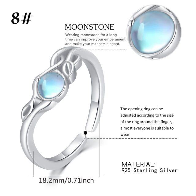 Sterling Silver Circular Shaped Moonstone Leaves Open Ring-4