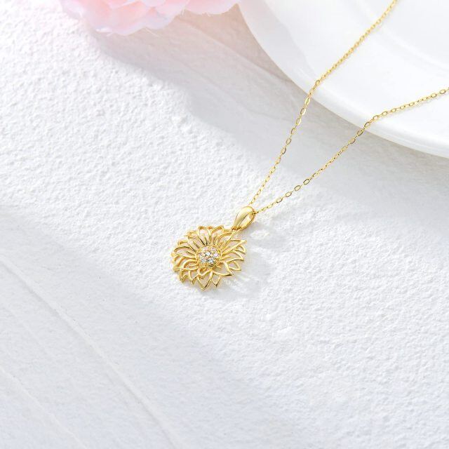 9K Gold Circular Shaped Diamond Sunflower Pendant Necklace-3