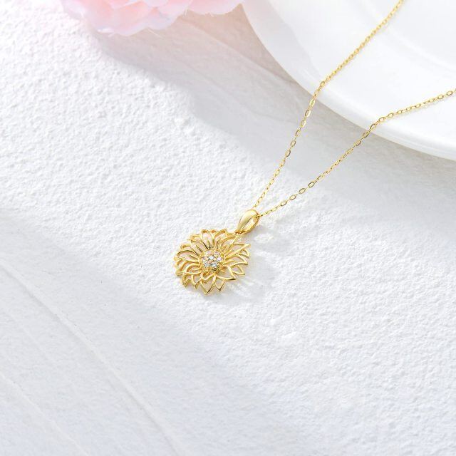 Collier en or 9K avec pendentif tournesol en diamant de forme circulaire-3