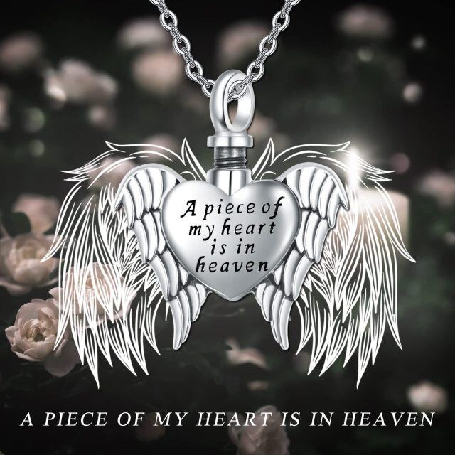 Sterling Silver Angel Wing & Bottle & Heart Urn Necklace for Ashes with Engraved Word-4