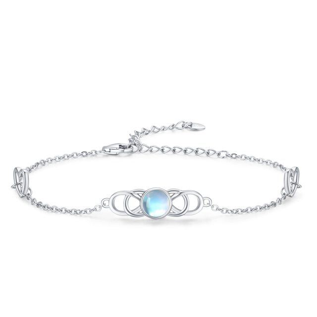 Sterling Silver Moonstone Celtic Knot & Heart Pendant Bracelet-0