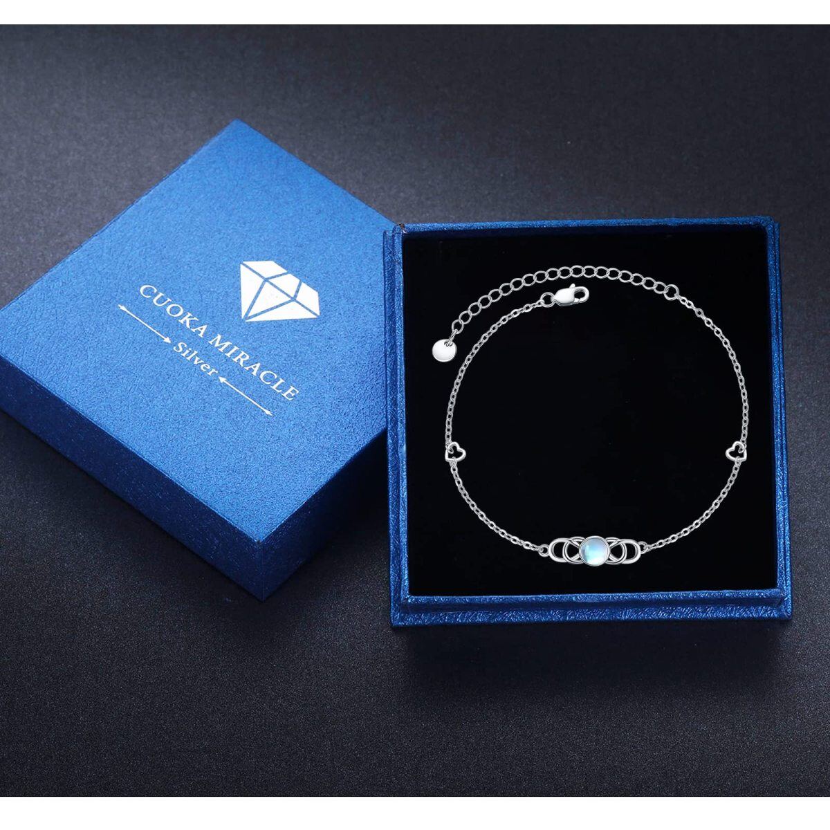 Pulsera de plata de ley con nudo celta y colgante de corazón de piedra de luna-6