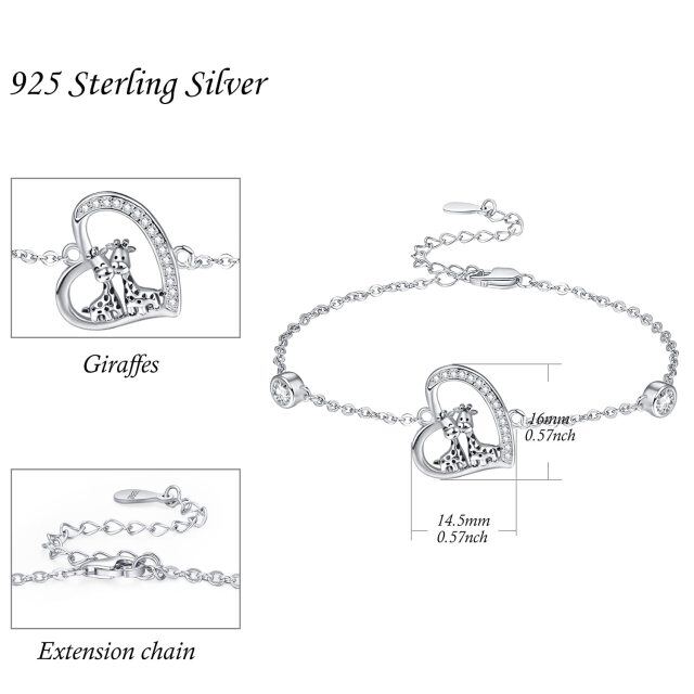 Sterling Silver Cubic Zirconia Giraffe & Heart Pendant Bracelet-5