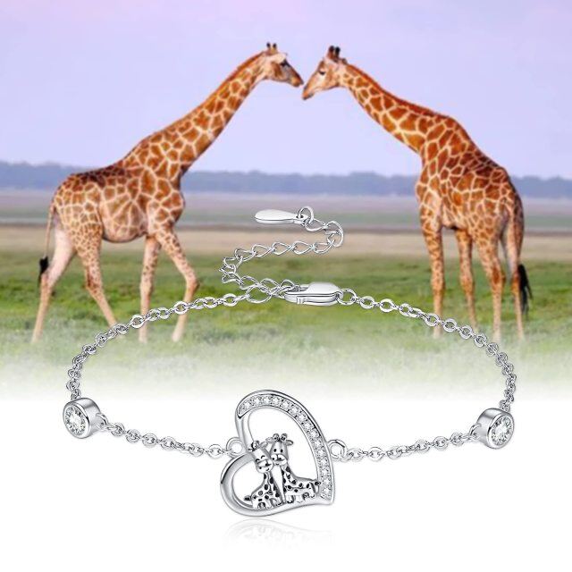 Sterling Silber Cubic Zirkonia Giraffe & Herz-Anhänger-Armband-6