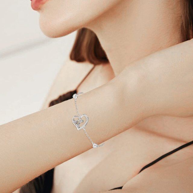 Bracelet en argent sterling avec pendentif girafe et coeur en zircon cubique-3
