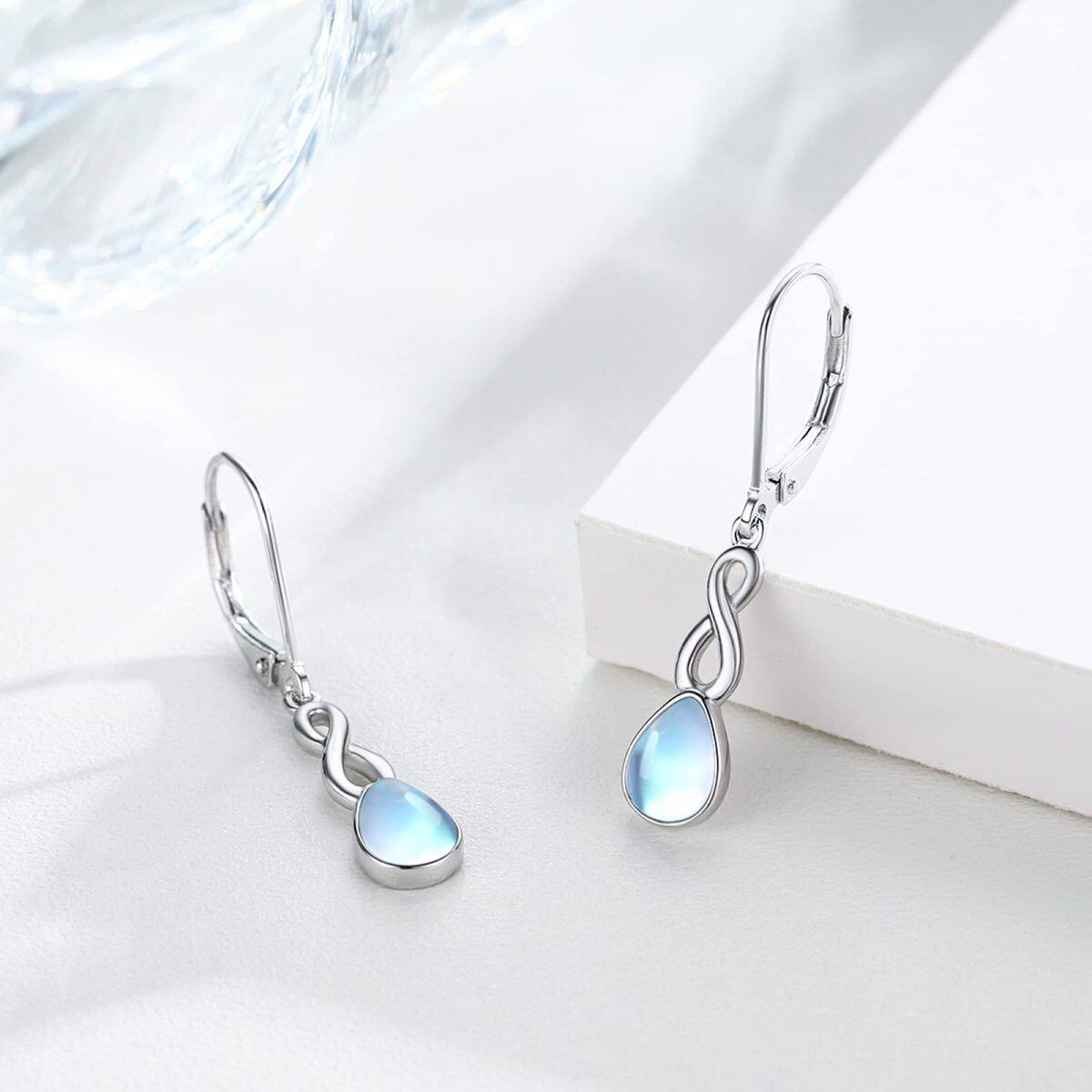 Boucles d'oreilles en argent Sterling Moonstone Infinity Symbol Lever-back-4