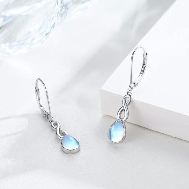 Sterling Silver Moonstone Infinity Symbol Lever-back Earrings-4