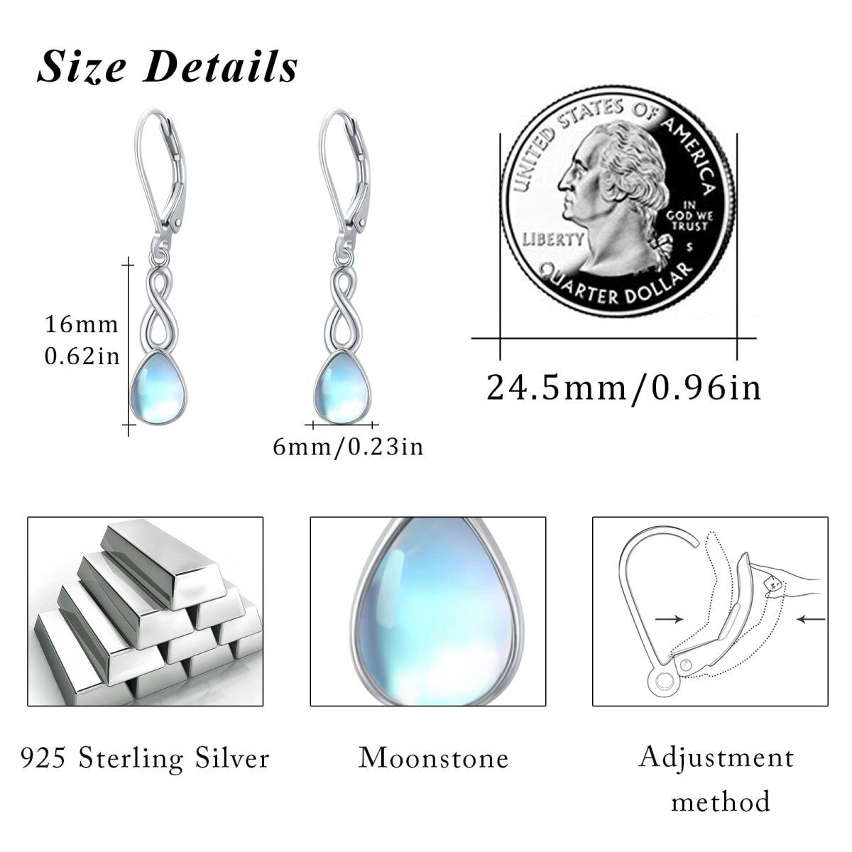 Boucles d'oreilles en argent Sterling Moonstone Infinity Symbol Lever-back-5